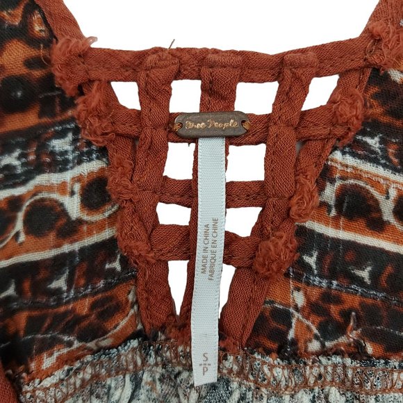 Free People Boho Top Womens Small Brown Sleeveless Pleated Round Neck Floral - Picture 7 of 8